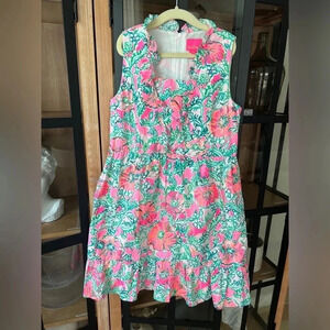 Lilly Pulitzer Girls Mini Tersa Dress in Soleil Pink sleeveless shift ruffles